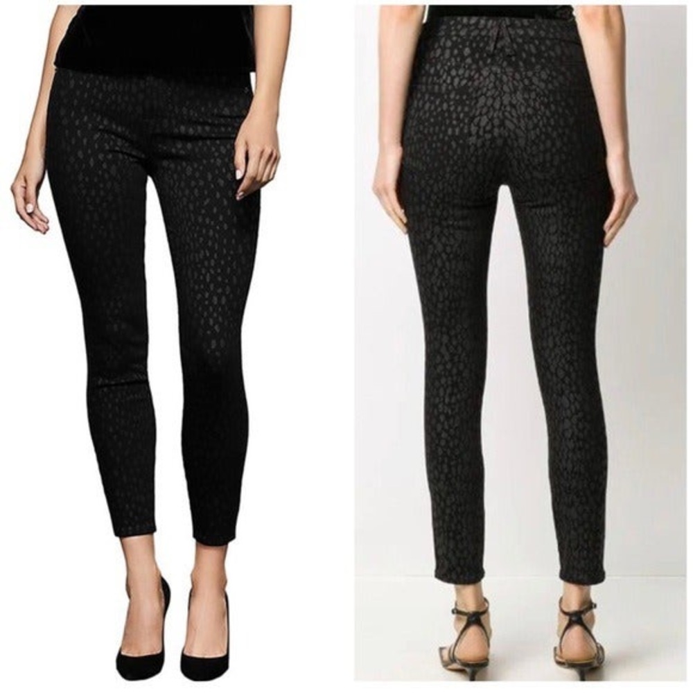 Good American Good Legs Crop Skinny Jeans Black Tonal Leopard Print. Size 14